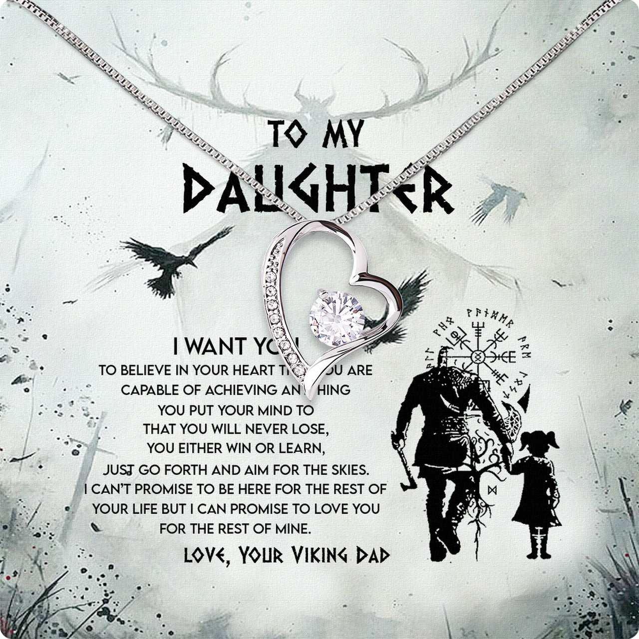 To My Daughter Necklace From Dad With Heartfelt Message Card, Jewelry For Daughter, Daughter Gift From Dad On Birthday, Wedding, Christmas, Graduation