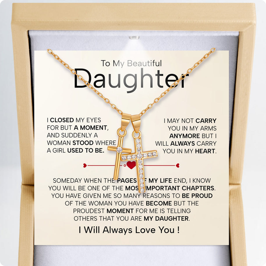 To My Daughter Cross Necklace From Dad With Heartfelt Message - Unique Jewelry For Daughter - Page Of My Life