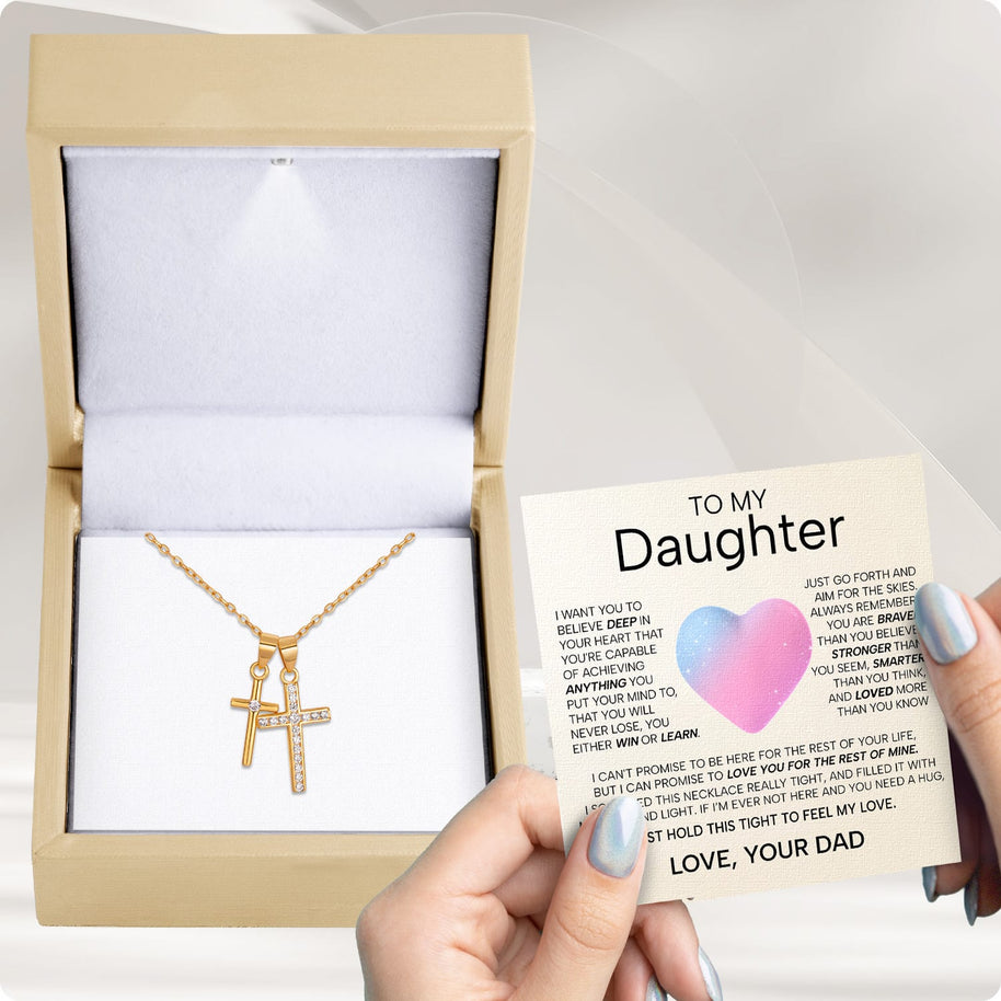 To My Daughter Cross Necklace From Dad With Heartfelt Message - Unique Jewelry For Daughter - My Love and Light