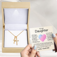 To My Daughter Cross Necklace From Dad With Heartfelt Message - Unique Jewelry For Daughter - My Love and Light