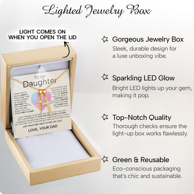 To My Daughter Cross Necklace From Dad With Heartfelt Message - Unique Jewelry For Daughter - My Love and Light