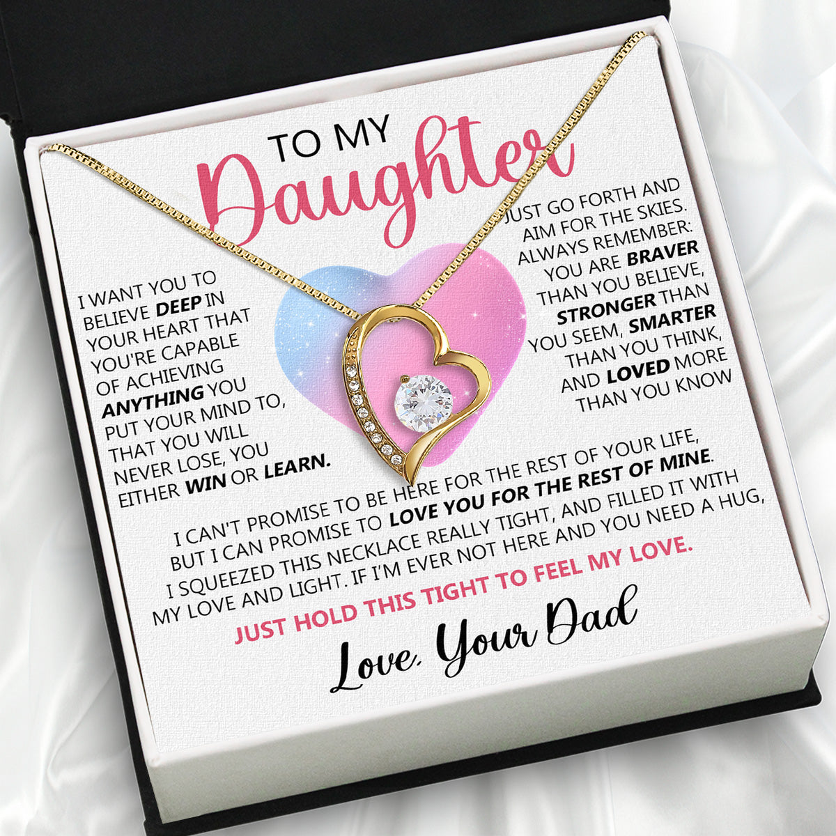 To My Daughter Necklace From Dad With Heartfelt Message Card, Jewelry For Daughter, Daughter Gift From Dad On Birthday, Wedding, Christmas, Graduation