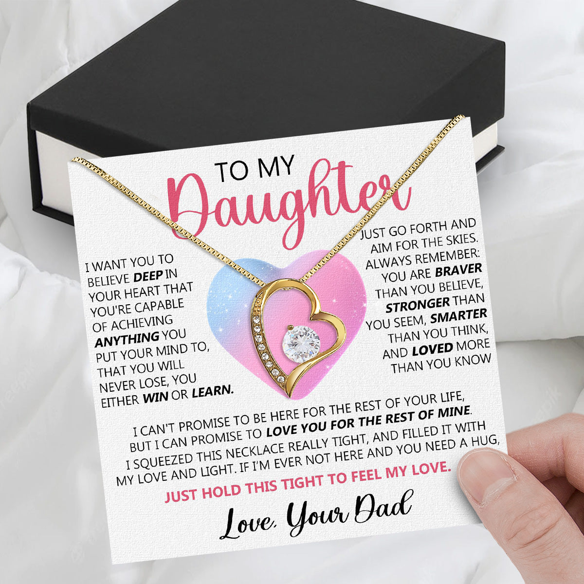 To My Daughter Necklace From Dad With Heartfelt Message Card, Jewelry For Daughter, Daughter Gift From Dad On Birthday, Wedding, Christmas, Graduation