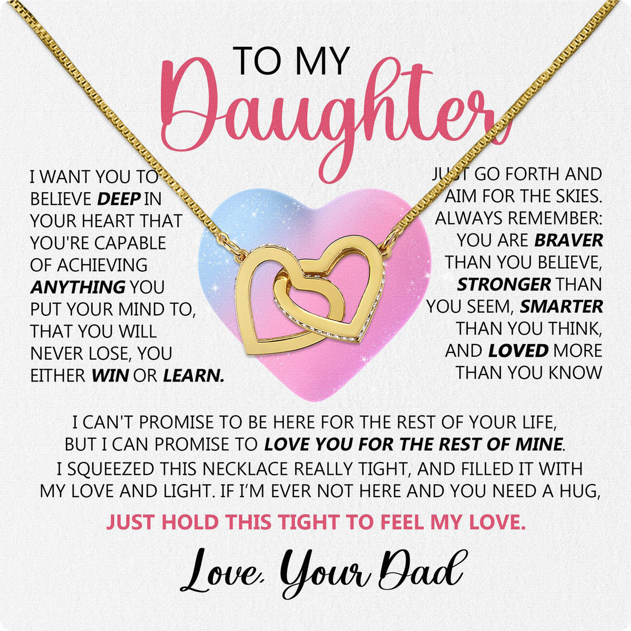 To My Daughter Necklace From Dad With Heartfelt Message Card, Jewelry For Daughter, Daughter Gift From Dad On Birthday, Wedding, Christmas, Graduation