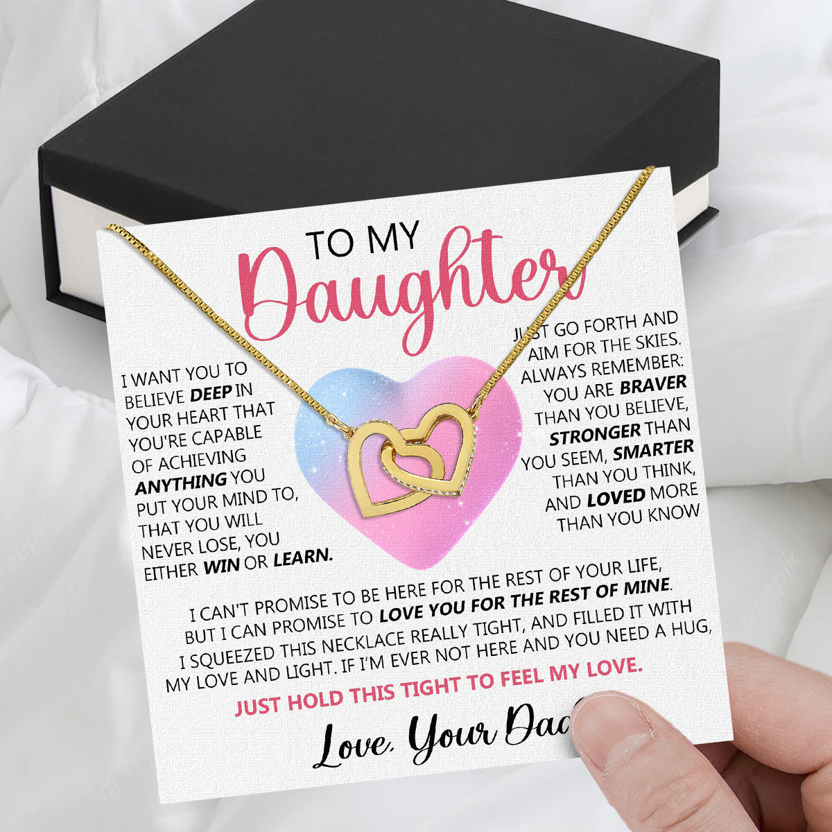 To My Daughter Necklace From Dad With Heartfelt Message Card, Jewelry For Daughter, Daughter Gift From Dad On Birthday, Wedding, Christmas, Graduation