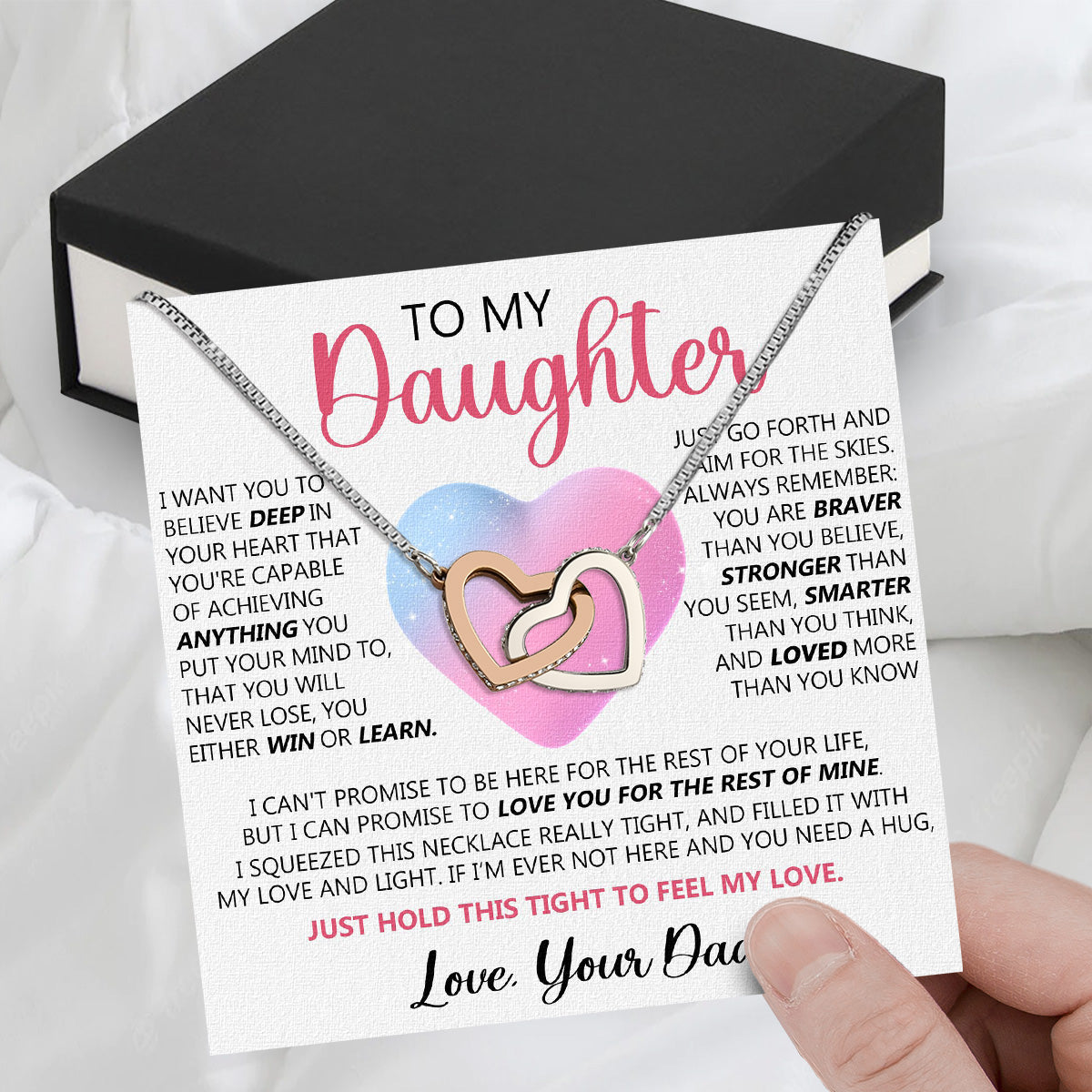 To My Daughter Necklace From Dad With Heartfelt Message Card, Jewelry For Daughter, Daughter Gift From Dad On Birthday, Wedding, Christmas, Graduation