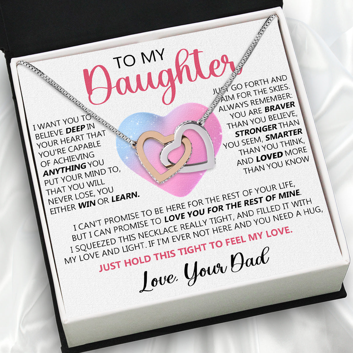 To My Daughter Necklace From Dad With Heartfelt Message Card, Jewelry For Daughter, Daughter Gift From Dad On Birthday, Wedding, Christmas, Graduation