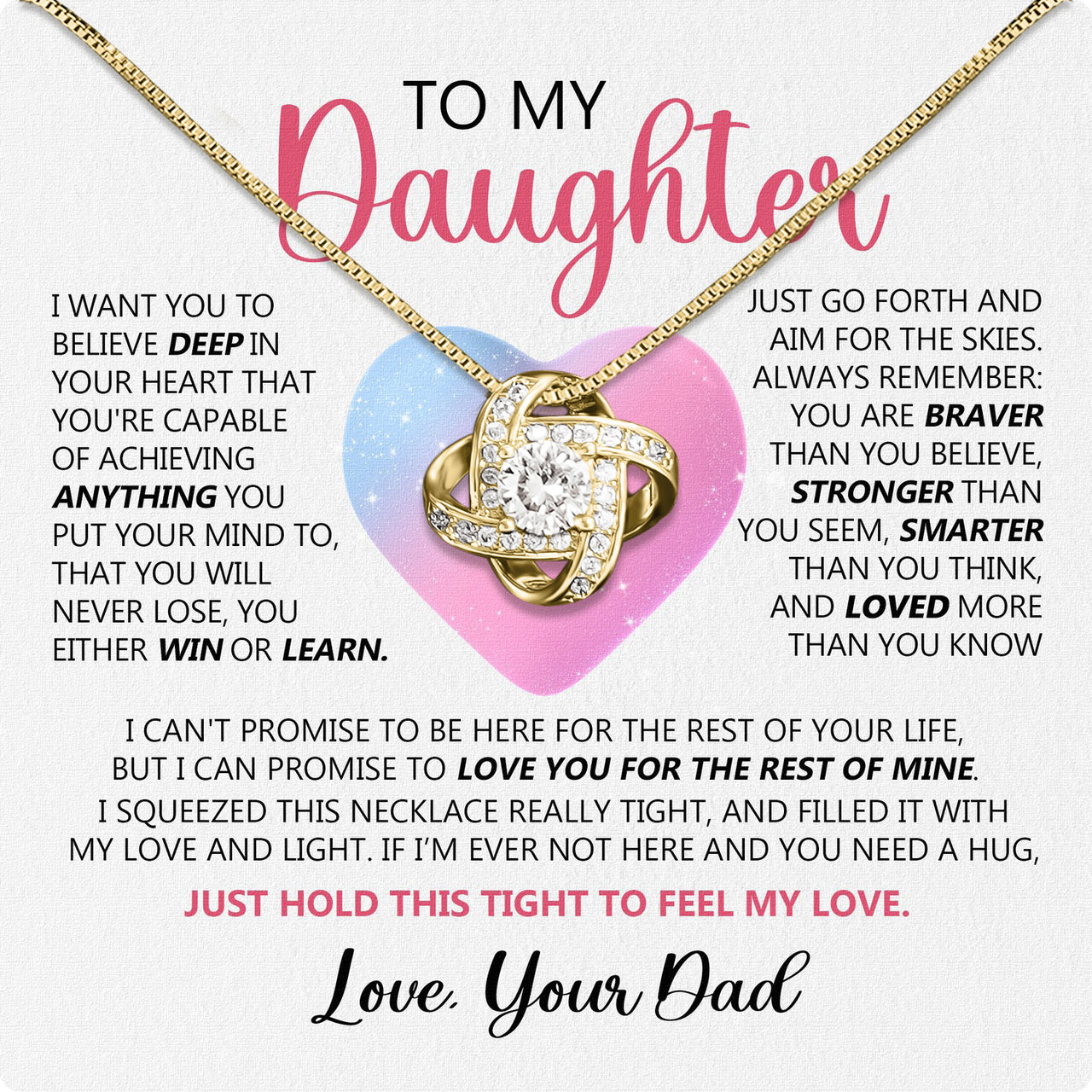 To My Daughter Necklace From Dad With Heartfelt Message Card, Jewelry For Daughter, Daughter Gift From Dad On Birthday, Wedding, Christmas, Graduation