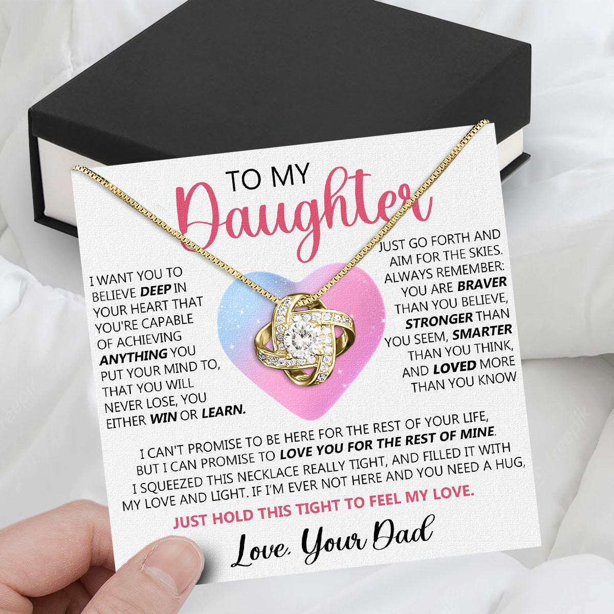 To My Daughter Necklace From Dad With Heartfelt Message Card, Jewelry For Daughter, Daughter Gift From Dad On Birthday, Wedding, Christmas, Graduation