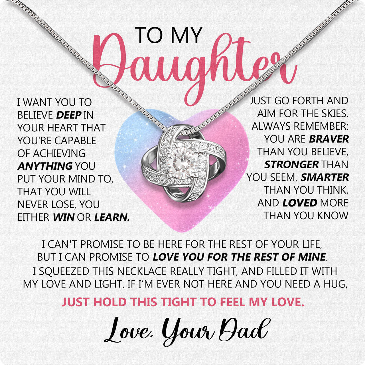 To My Daughter Necklace From Dad With Heartfelt Message Card, Jewelry For Daughter, Daughter Gift From Dad On Birthday, Wedding, Christmas, Graduation