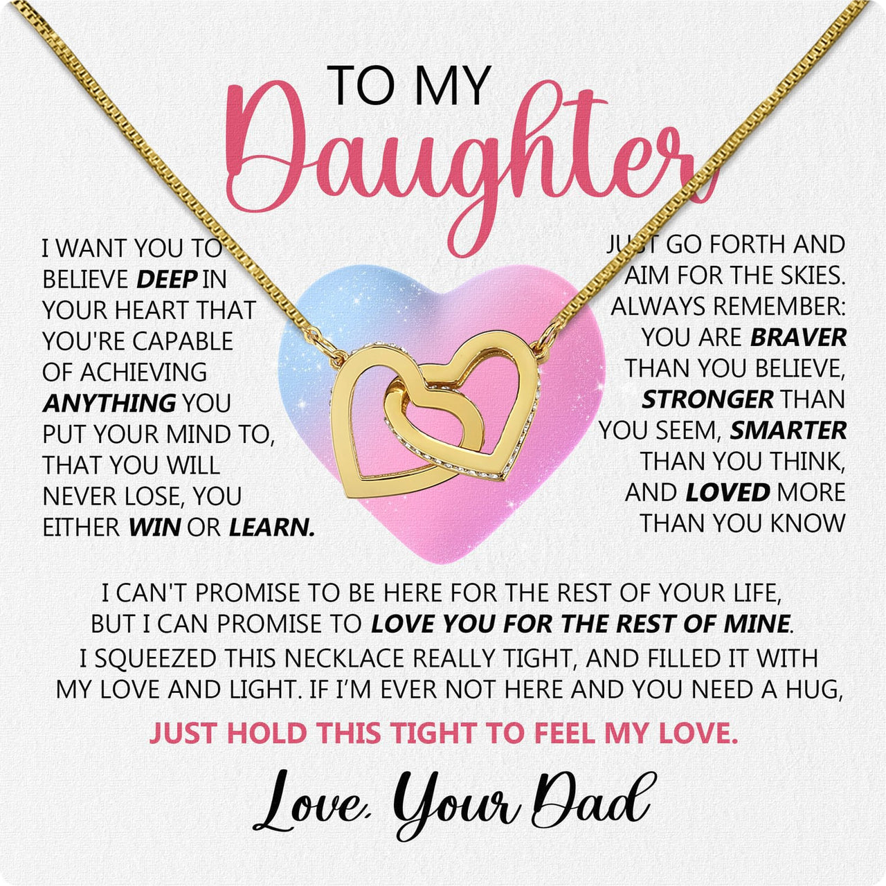 To My Daughter Necklace From Dad With Heartfelt Message Card, Jewelry For Daughter, Daughter Gift From Dad On Birthday, Wedding, Christmas, Graduation