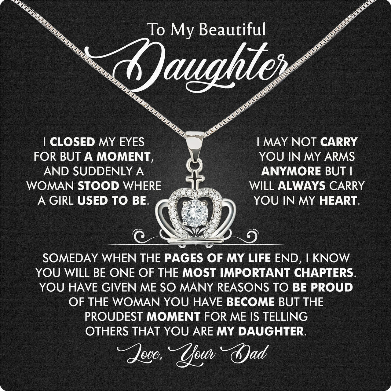 To My Daughter Necklace From Dad With Heartfelt Message Card, Jewelry For Daughter, Daughter Gift From Dad On Birthday, Wedding, Christmas, Graduation