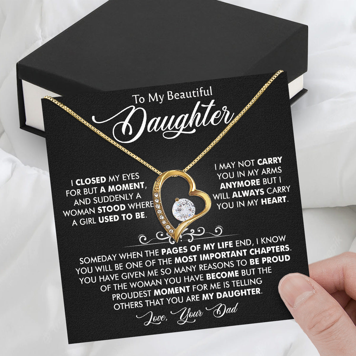 To My Daughter Necklace From Dad With Heartfelt Message Card, Jewelry For Daughter, Daughter Gift From Dad On Birthday, Wedding, Christmas, Graduation