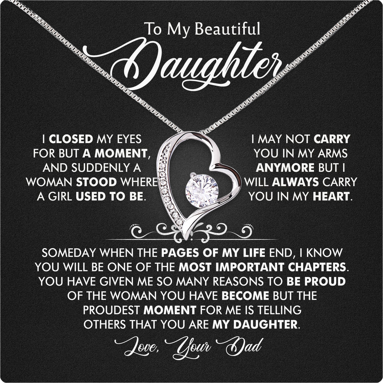 To My Daughter Necklace From Dad With Heartfelt Message Card, Jewelry For Daughter, Daughter Gift From Dad On Birthday, Wedding, Christmas, Graduation