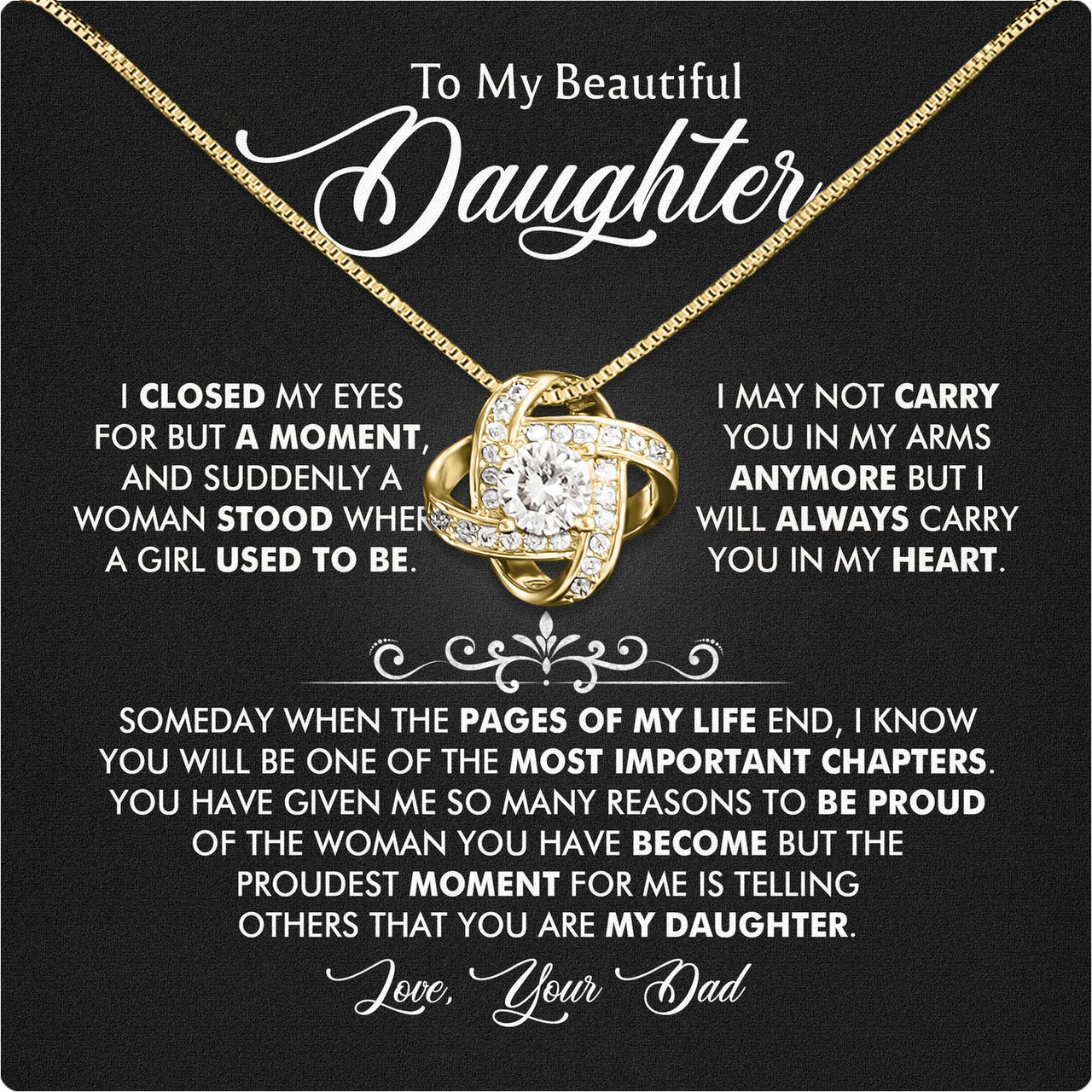 To My Daughter Necklace From Dad With Heartfelt Message Card, Jewelry For Daughter, Daughter Gift From Dad On Birthday, Wedding, Christmas, Graduation