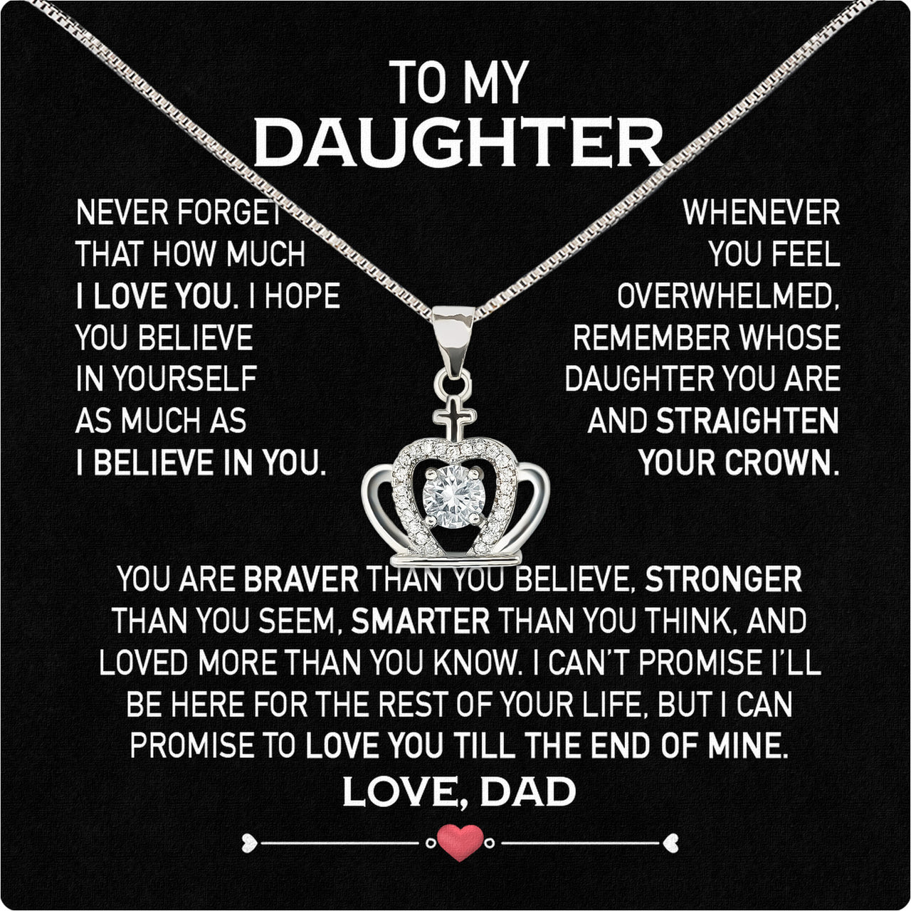 To My Daughter Necklace From Dad With Heartfelt Message Card, Jewelry For Daughter, Daughter Gift From Dad On Birthday, Wedding, Christmas, Graduation