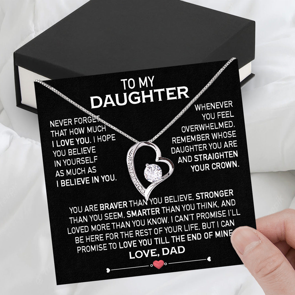 To My Daughter Necklace From Dad With Heartfelt Message Card, Jewelry For Daughter, Daughter Gift From Dad On Birthday, Wedding, Christmas, Graduation