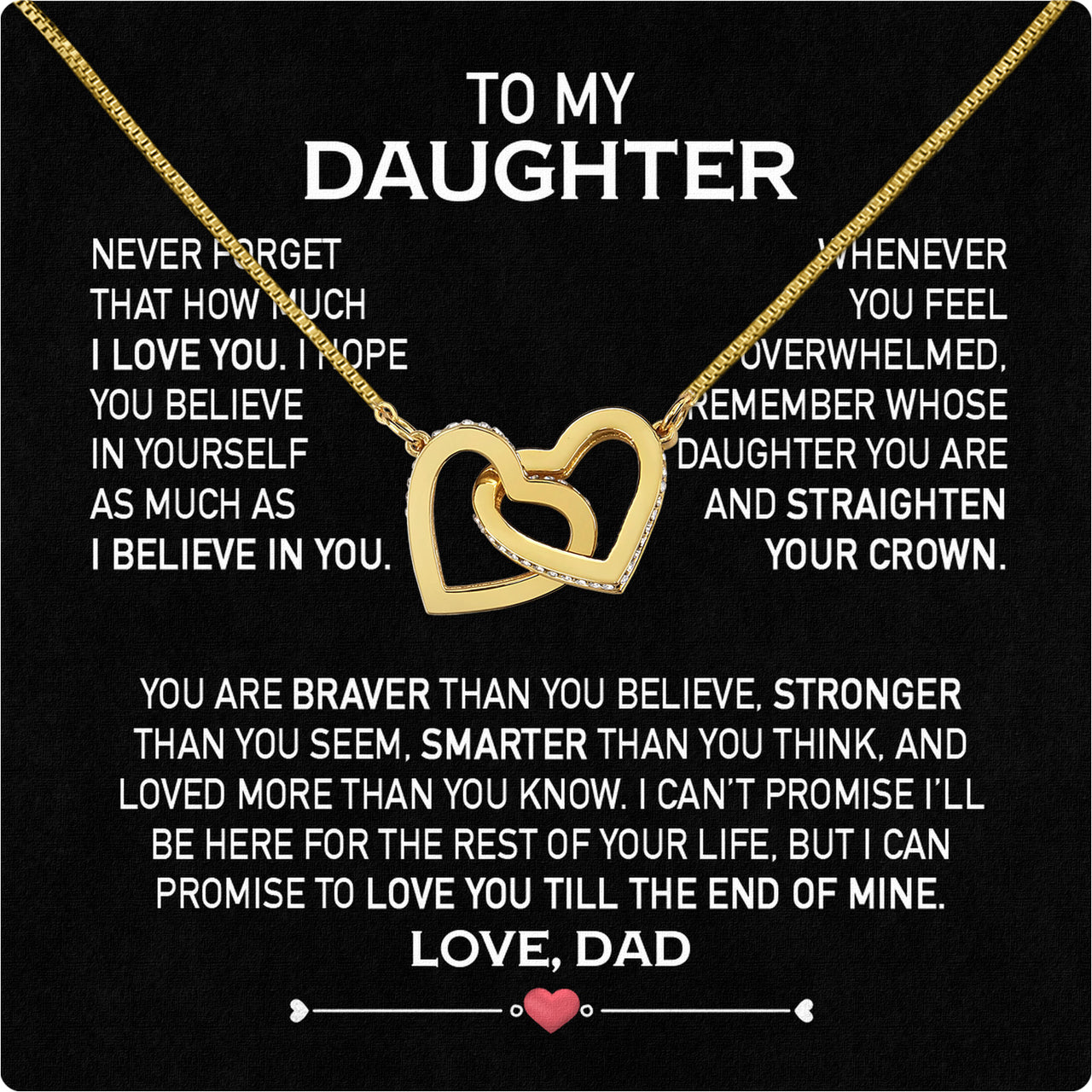 To My Daughter Necklace From Dad With Heartfelt Message Card, Jewelry For Daughter, Daughter Gift From Dad On Birthday, Wedding, Christmas, Graduation