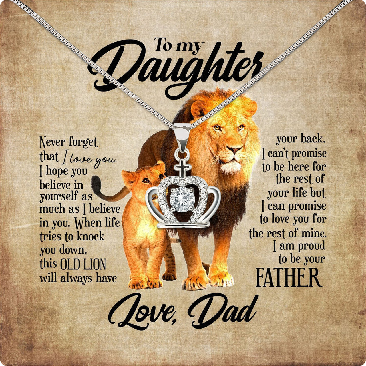 To My Daughter Necklace From Dad With Heartfelt Message Card, Jewelry For Daughter, Daughter Gift From Dad On Birthday, Wedding, Christmas, Graduation