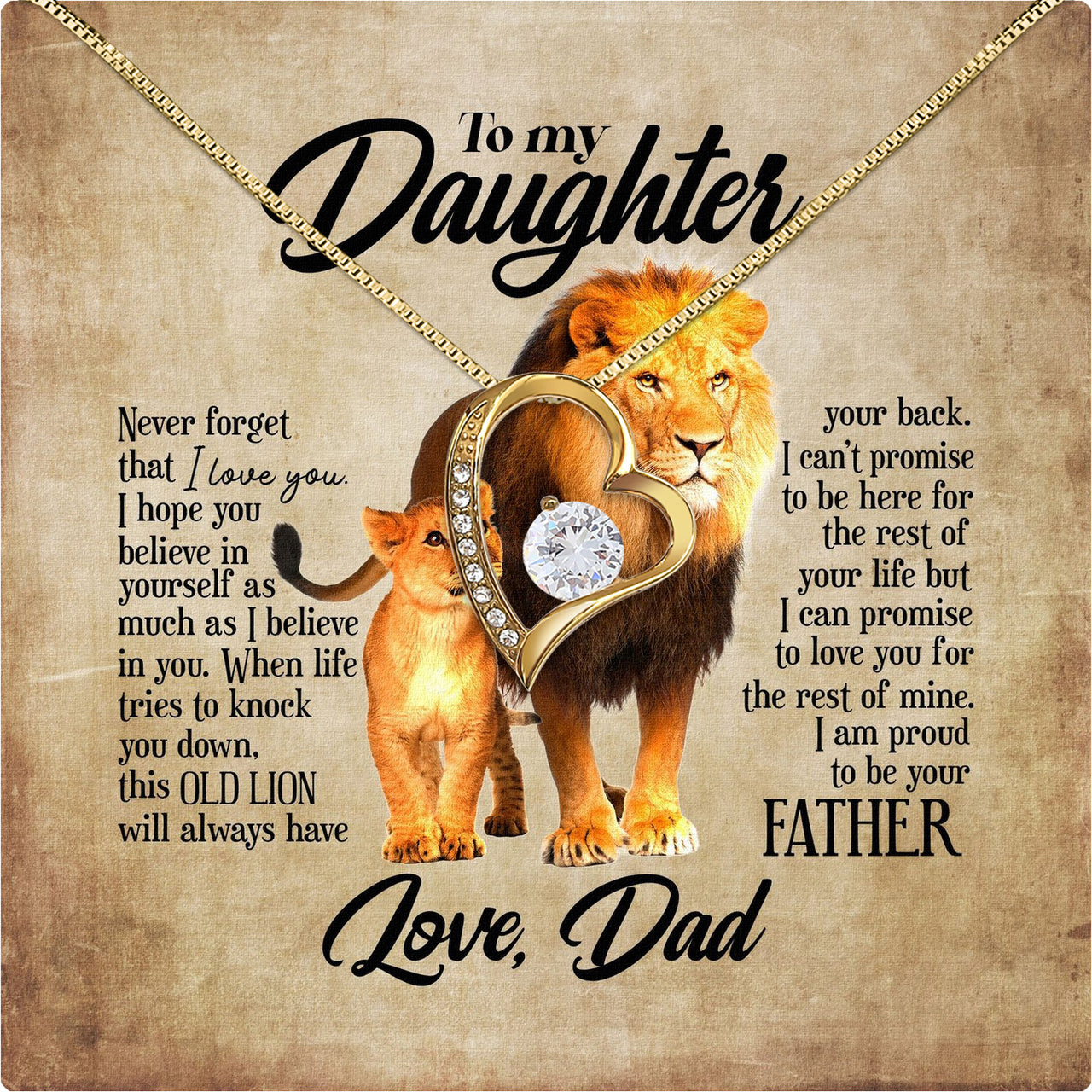 To My Daughter Necklace From Dad With Heartfelt Message Card, Jewelry For Daughter, Daughter Gift From Dad On Birthday, Wedding, Christmas, Graduation