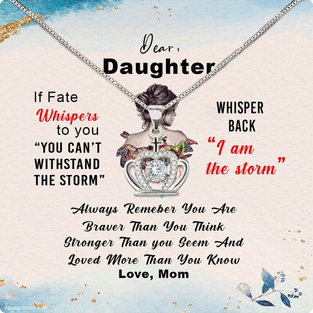 To My Daughter Necklace From Mom With Heartfelt Message Card, Jewelry For Daughter, Daughter Gift From Mom On Birthday, Wedding, Christmas, Graduation