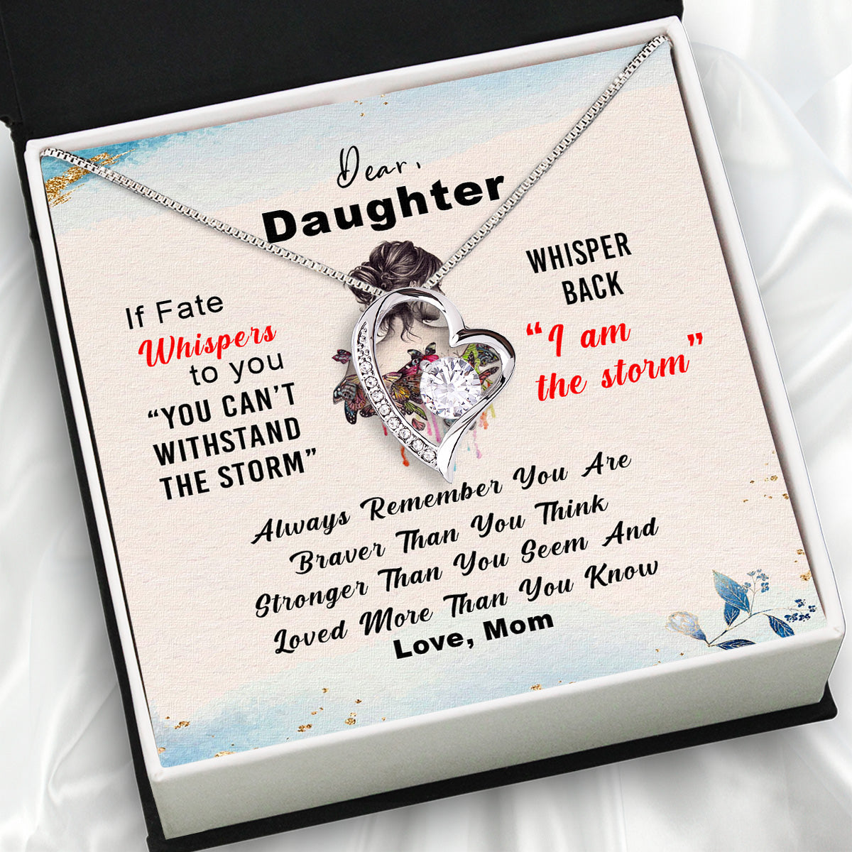 To My Daughter Necklace From Mom With Heartfelt Message Card, Jewelry For Daughter, Daughter Gift From Mom On Birthday, Wedding, Christmas, Graduation