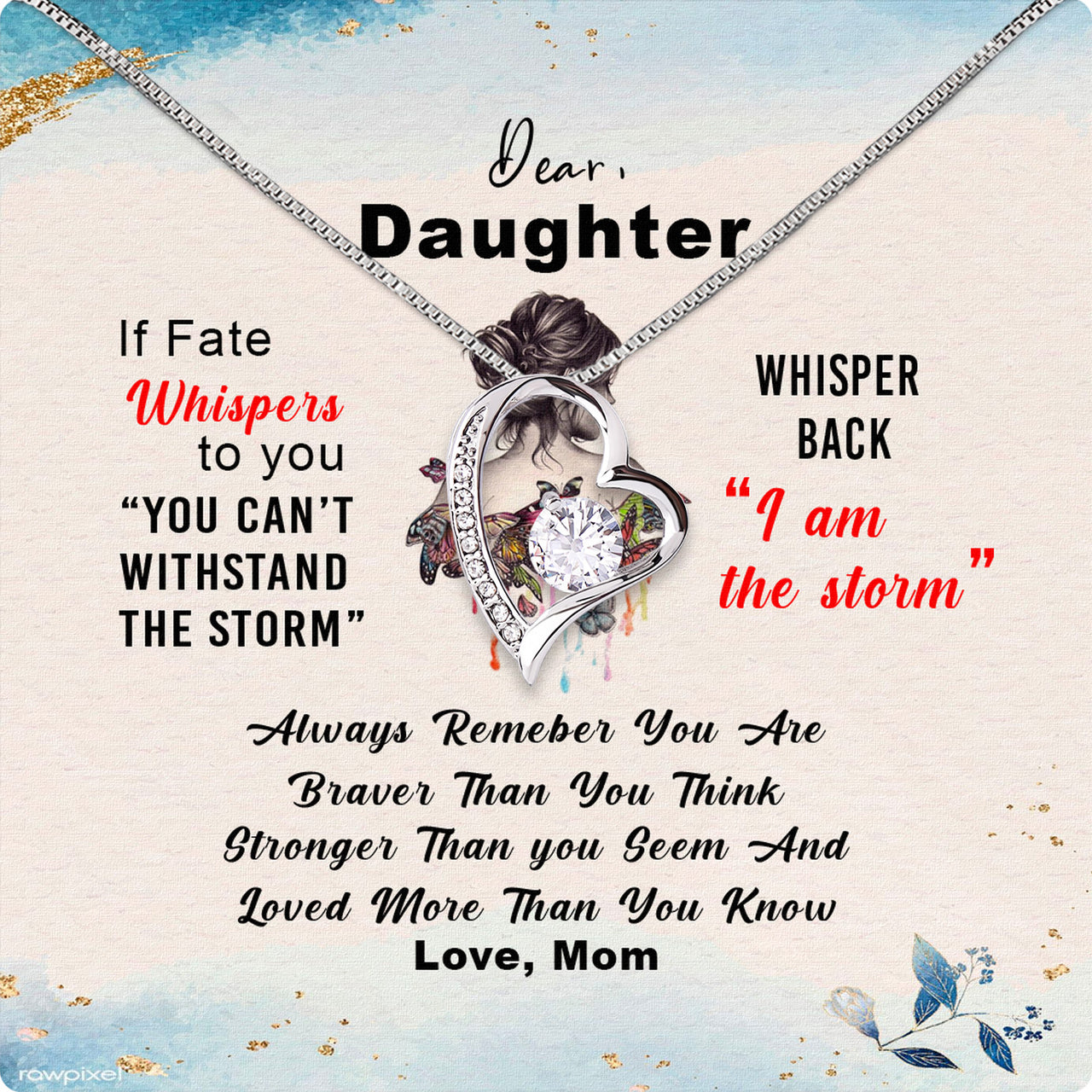 To My Daughter Necklace From Mom With Heartfelt Message Card, Jewelry For Daughter, Daughter Gift From Mom On Birthday, Wedding, Christmas, Graduation