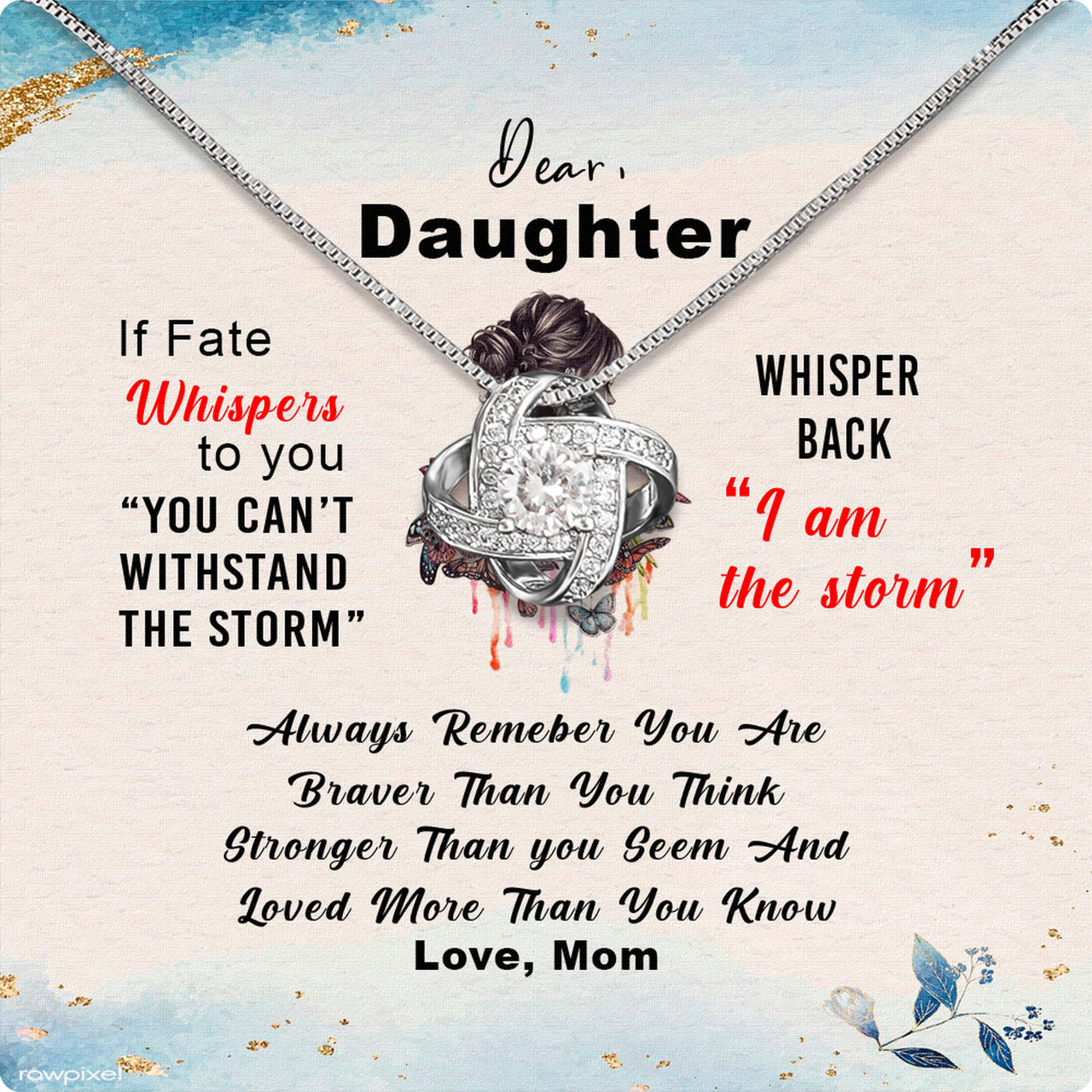 To My Daughter Necklace From Mom With Heartfelt Message Card, Jewelry For Daughter, Daughter Gift From Mom On Birthday, Wedding, Christmas, Graduation