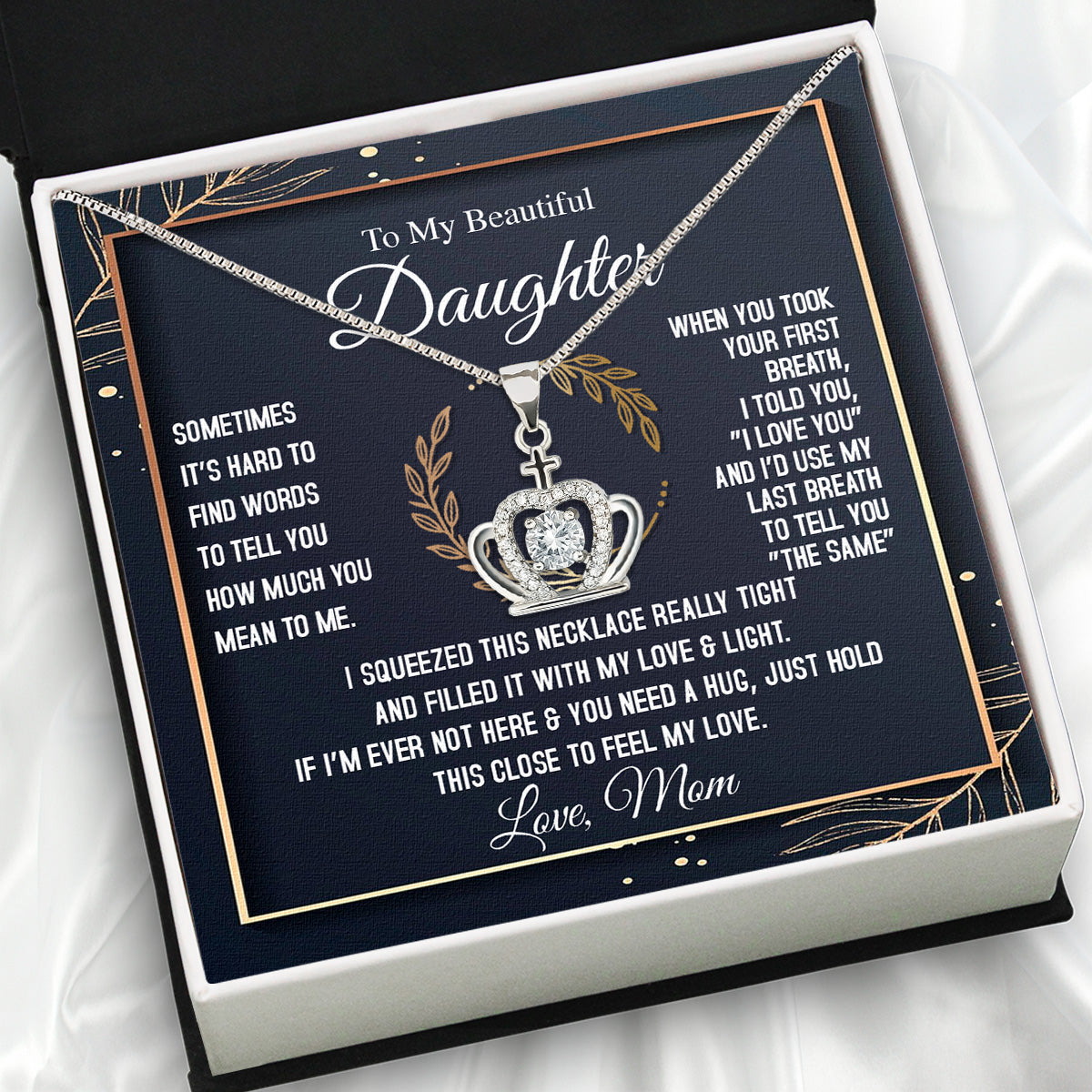 To My Daughter Necklace From Mom With Heartfelt Message Card, Jewelry For Daughter, Daughter Gift From Mom On Birthday, Wedding, Christmas, Graduation