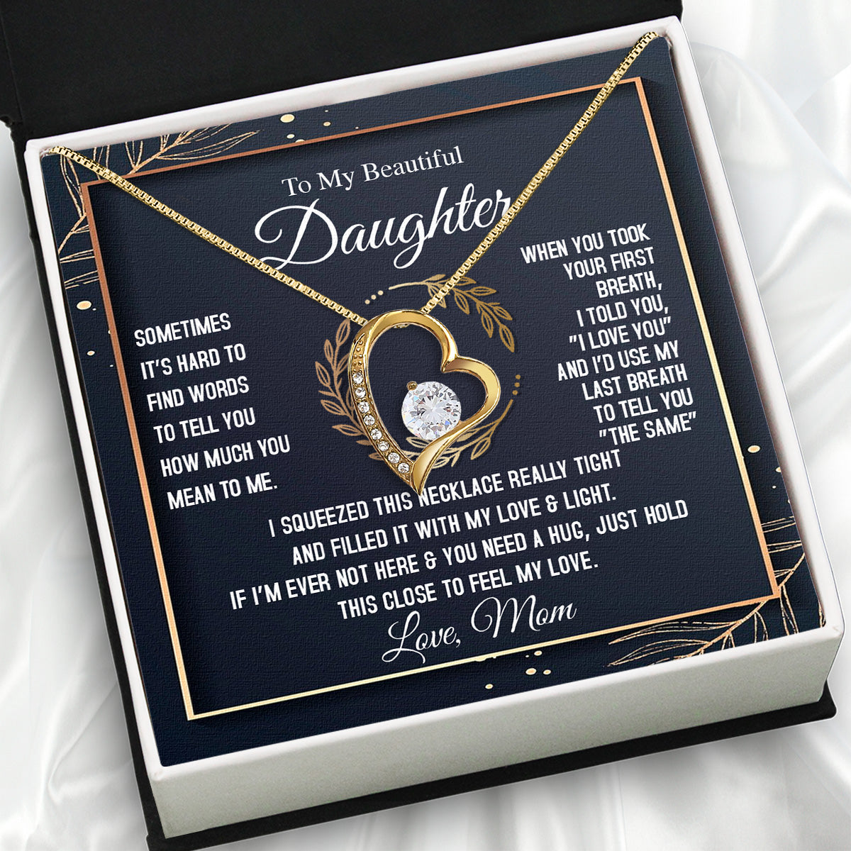 To My Daughter Necklace From Mom With Heartfelt Message Card, Jewelry For Daughter, Daughter Gift From Mom On Birthday, Wedding, Christmas, Graduation