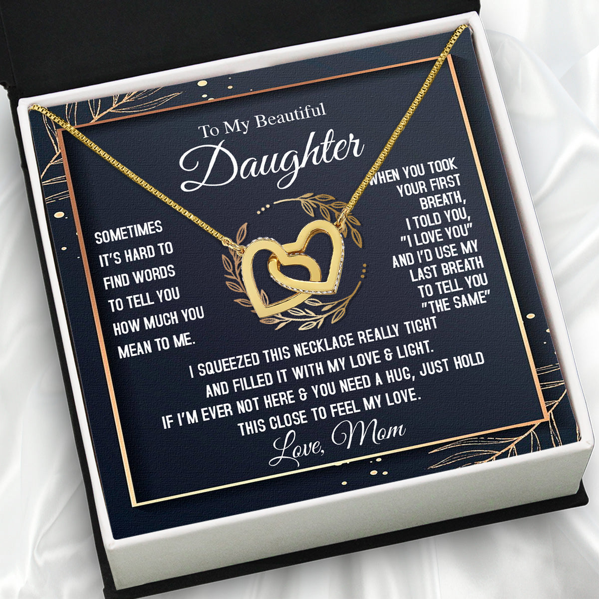 To My Daughter Necklace From Mom With Heartfelt Message Card, Jewelry For Daughter, Daughter Gift From Mom On Birthday, Wedding, Christmas, Graduation