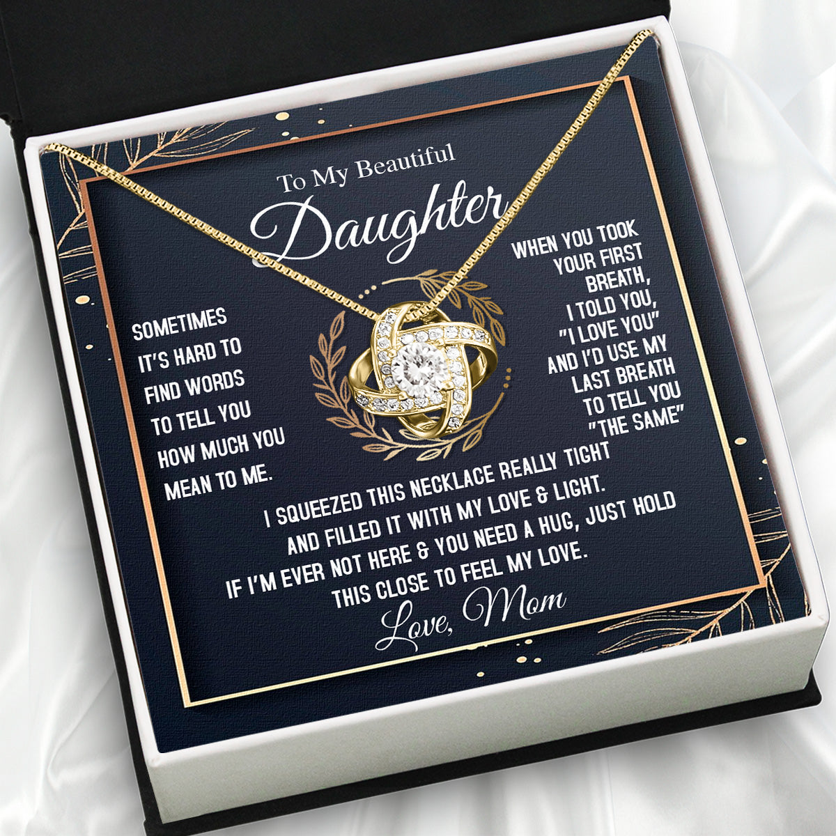 To My Daughter Necklace From Mom With Heartfelt Message Card, Jewelry For Daughter, Daughter Gift From Mom On Birthday, Wedding, Christmas, Graduation