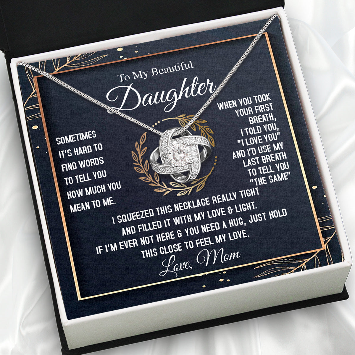 To My Daughter Necklace From Mom With Heartfelt Message Card, Jewelry For Daughter, Daughter Gift From Mom On Birthday, Wedding, Christmas, Graduation