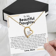 To My Daughter Necklace From Mom With Heartfelt Message Card, Jewelry For Daughter, Daughter Gift From Mom On Birthday, Wedding, Christmas, Graduation
