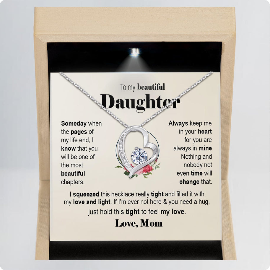 To My Daughter Necklace From Mom With Message Card - Filled with Love & Light