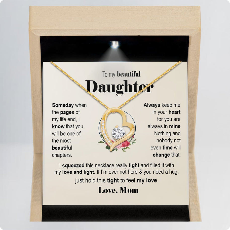 To My Daughter Necklace From Mom With Message Card - Filled with Love & Light