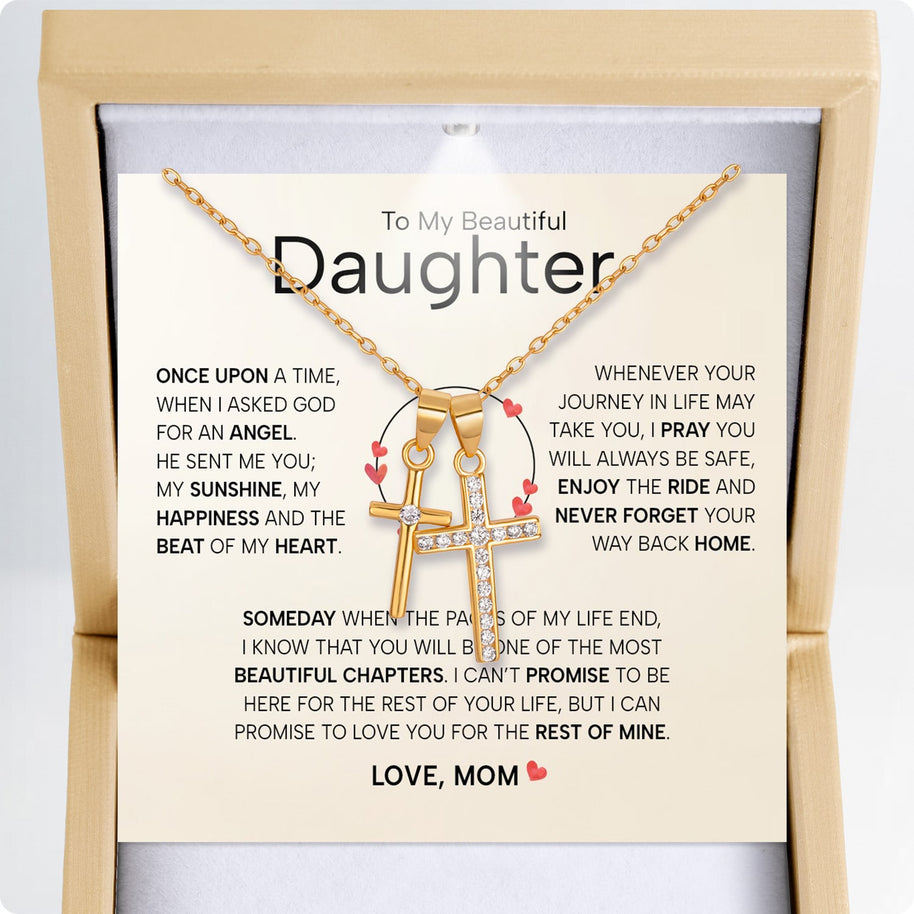 To My Daughter Cross Necklace From Mom With Heartfelt Message - Unique Jewelry For Daughter - My Sunshine