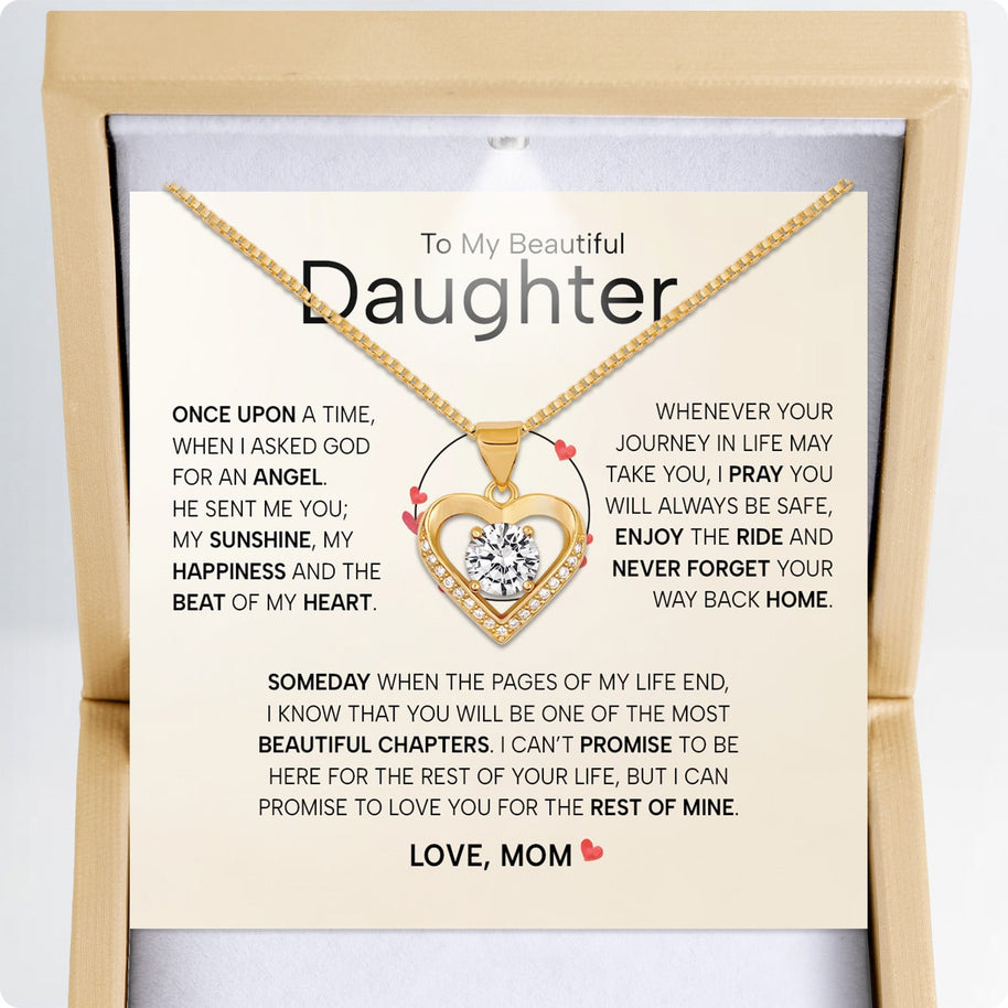 To My Daughter Heart Necklace From Mom With Heartfelt Message - Unique Jewelry For Daughter - My Sunshine