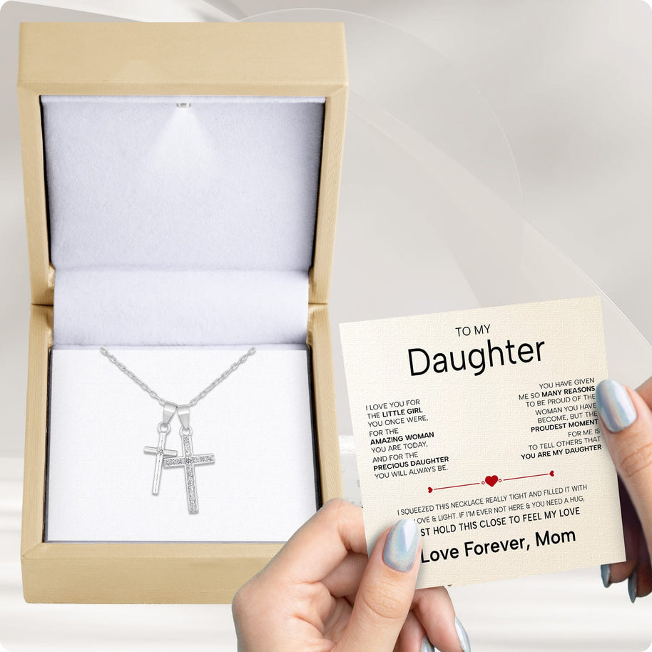 To My Daughter Cross Necklace From Mom With Heartfelt Message - Unique Jewelry For Daughter - You Are My Daughter