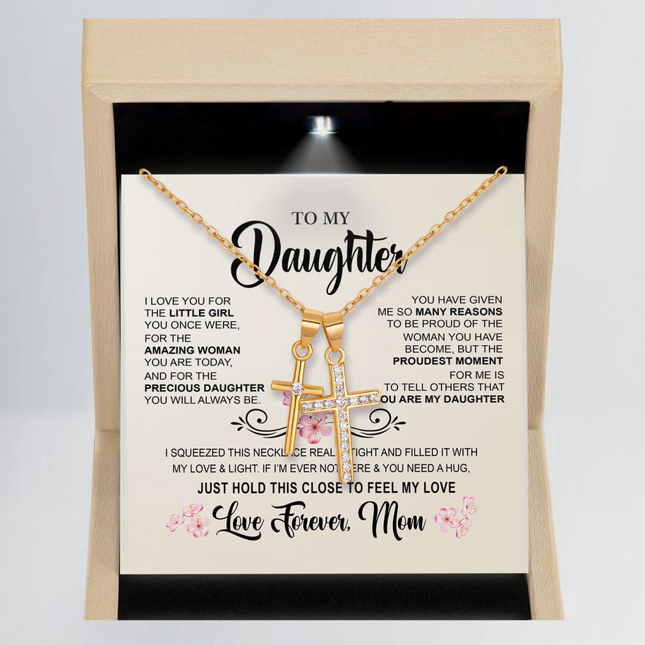 To My Daughter Necklace From Mom With Message Card - Hold This Tight to Feel My Love