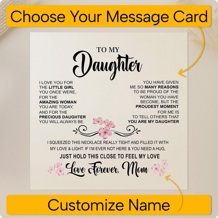 To My Daughter Necklace From Mom With Message Card - Hold This Tight to Feel My Love