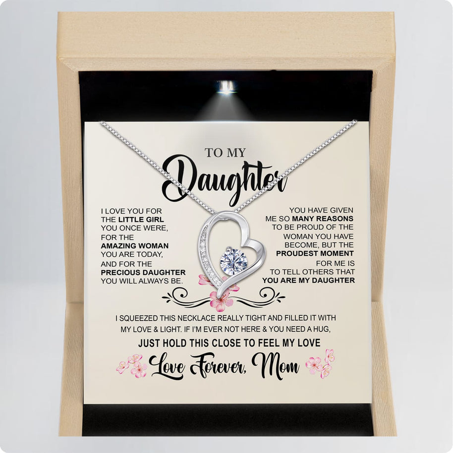 To My Daughter Necklace From Mom With Message Card - Hold This Tight to Feel My Love