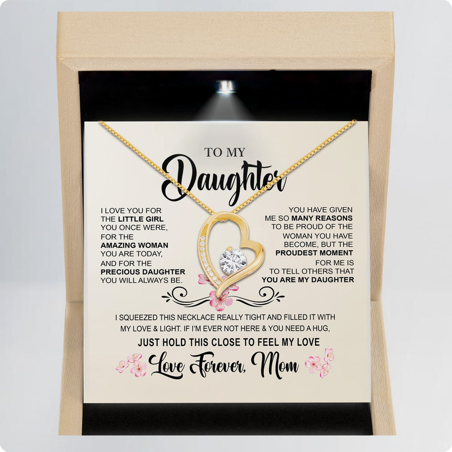 To My Daughter Necklace From Mom With Message Card - Hold This Tight to Feel My Love