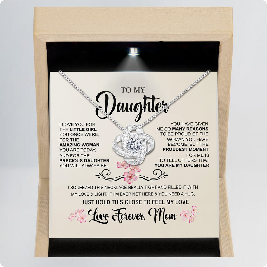 To My Daughter Necklace From Mom With Message Card - Hold This Tight to Feel My Love