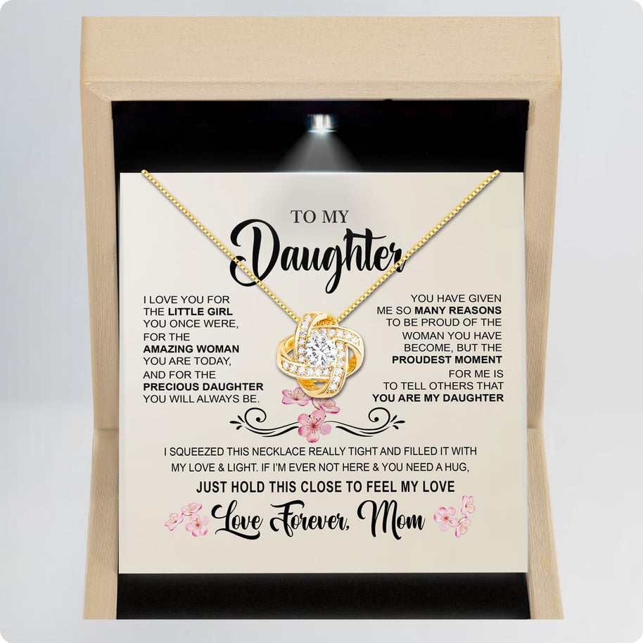 To My Daughter Necklace From Mom With Message Card - Hold This Tight to Feel My Love