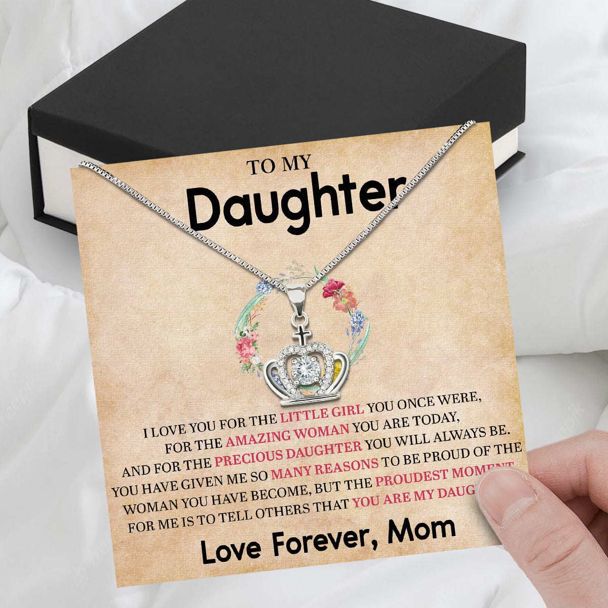 To My Daughter Necklace From Mom With Heartfelt Message Card, Jewelry For Daughter, Daughter Gift From Mom On Birthday, Wedding, Christmas, Graduation