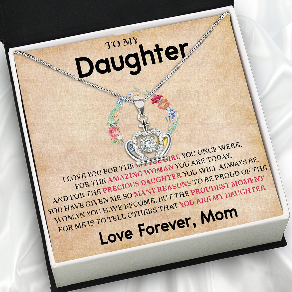 To My Daughter Necklace From Mom With Heartfelt Message Card, Jewelry For Daughter, Daughter Gift From Mom On Birthday, Wedding, Christmas, Graduation