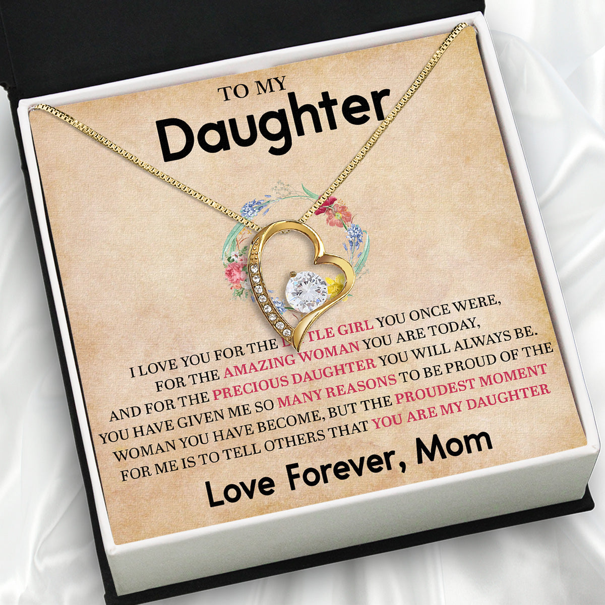 To My Daughter Necklace From Mom With Heartfelt Message Card, Jewelry For Daughter, Daughter Gift From Mom On Birthday, Wedding, Christmas, Graduation