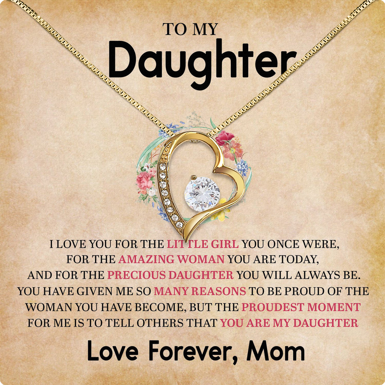 To My Daughter Necklace From Mom With Heartfelt Message Card, Jewelry For Daughter, Daughter Gift From Mom On Birthday, Wedding, Christmas, Graduation