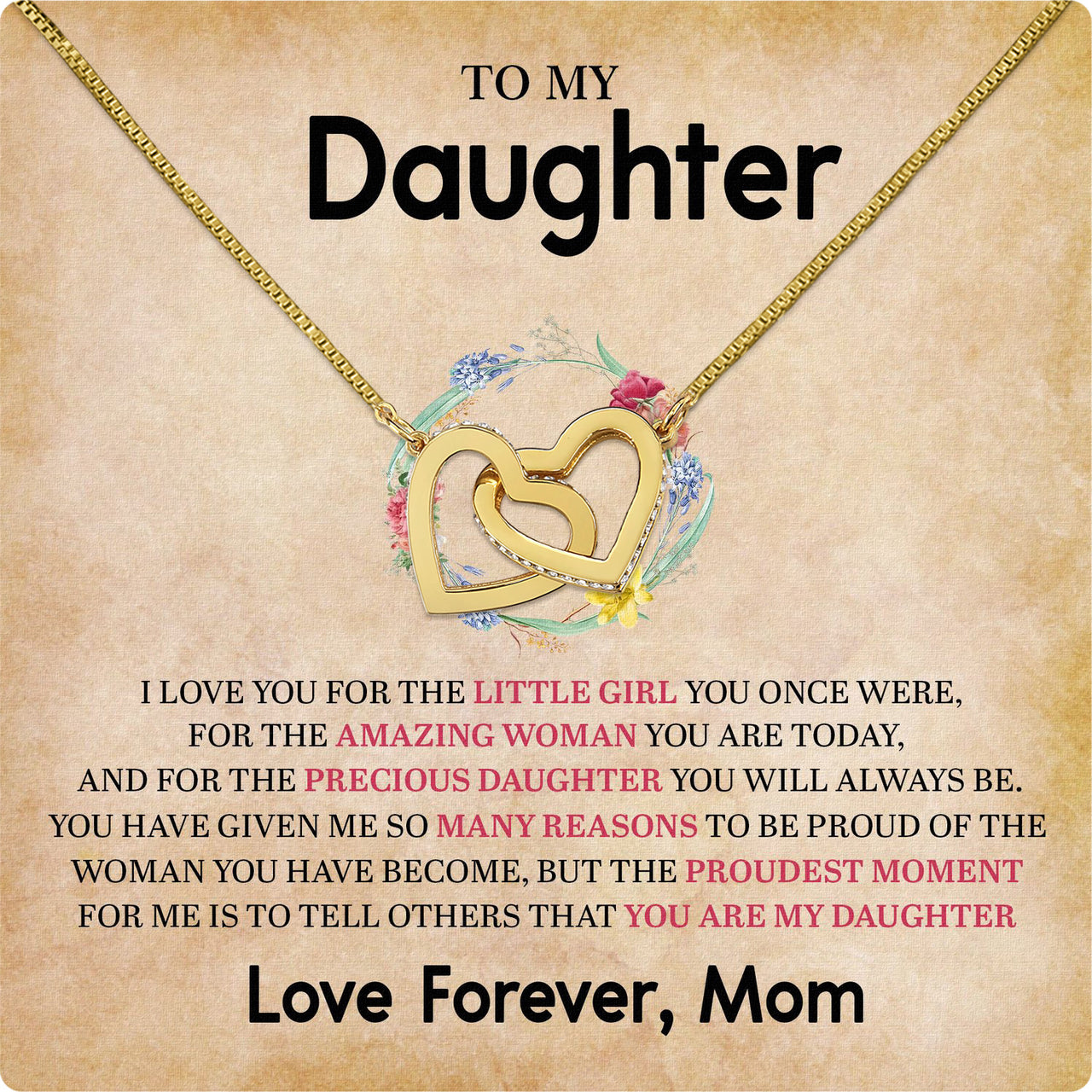 To My Daughter Necklace From Mom With Heartfelt Message Card, Jewelry For Daughter, Daughter Gift From Mom On Birthday, Wedding, Christmas, Graduation